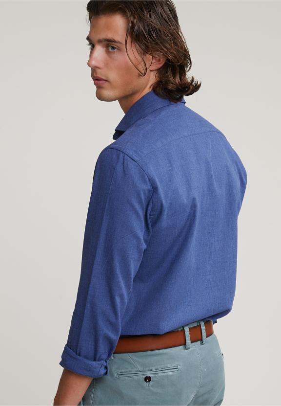 Custom Fit Uni Cotton Shirt Blue - Bleu