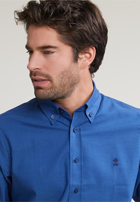 Regular Fit Uni Cotton Shirt Bleu - Blauw