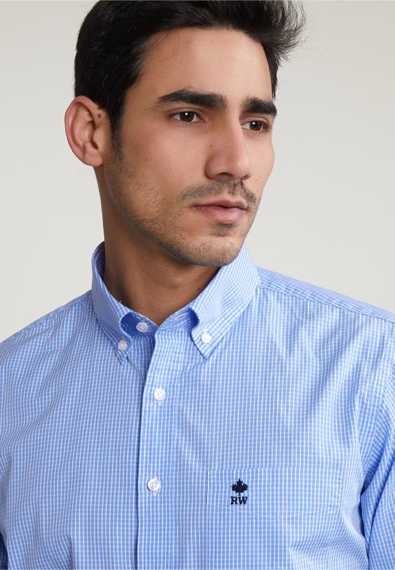 Regular Fit Checked Shirt With Pocket Blue/White - Multi