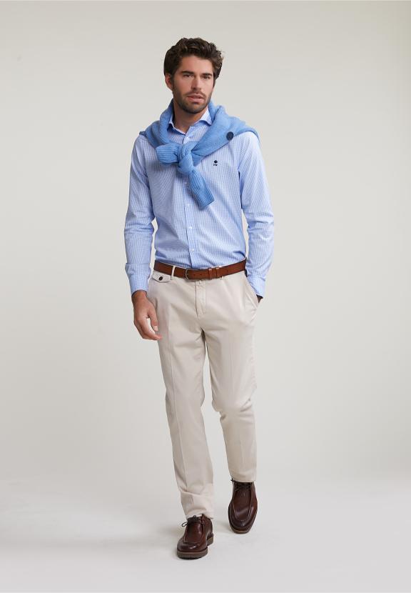 Slim Fit Checked Shirt Blue/White - Meervoudig