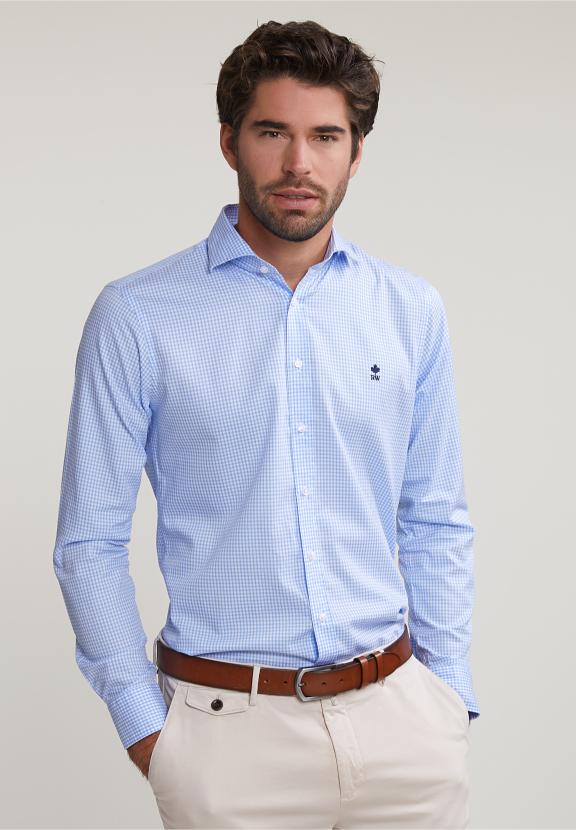 Slim Fit Checked Shirt Blue/White - Meervoudig