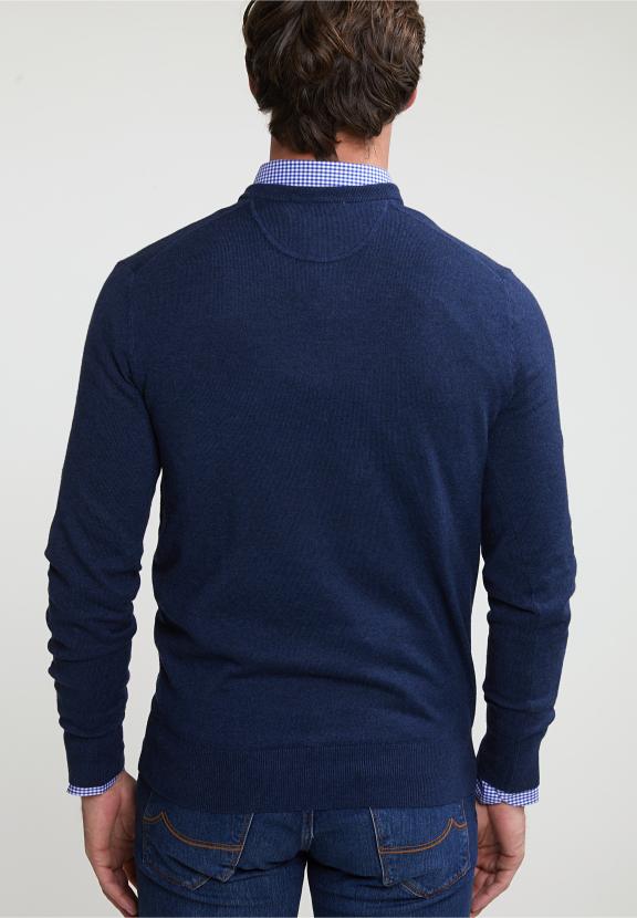 Normal Fit Basic Cotton V-Neck Sweater Oriental Blue Mix - Bleu