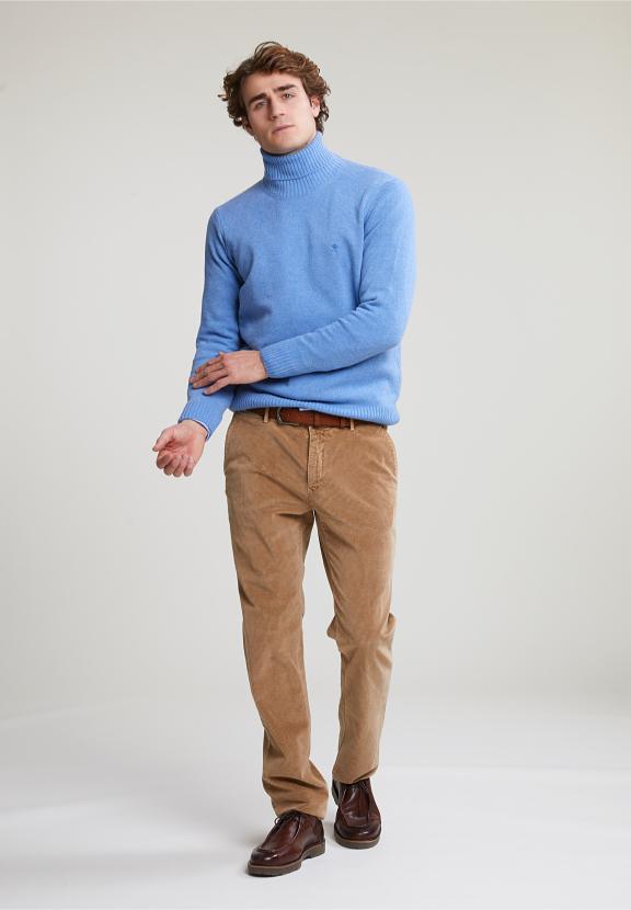 Loose Fit Wool-Cashmere Roll Neck Sweater Sky Mix - Blauw