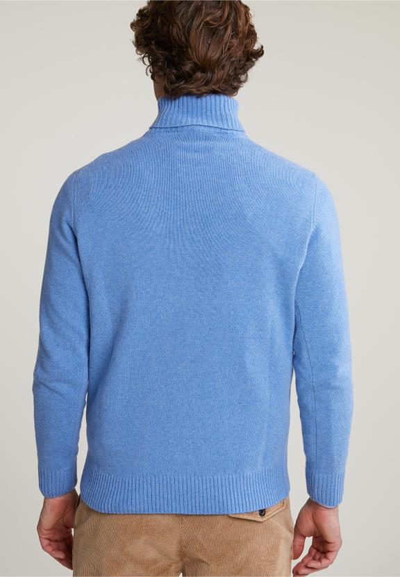Loose Fit Wool-Cashmere Roll Neck Sweater Sky Mix - Blauw