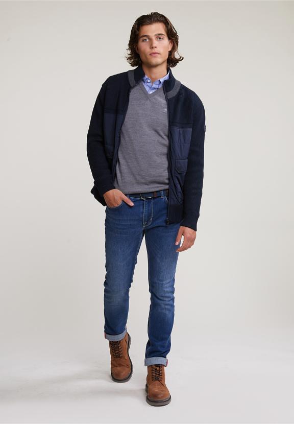 Custom Fit Basic Merino V-Neck Sweater Oxford Mix - Gris