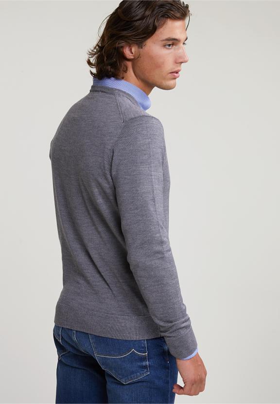 Custom Fit Basic Merino V-Neck Sweater Oxford Mix - Gris
