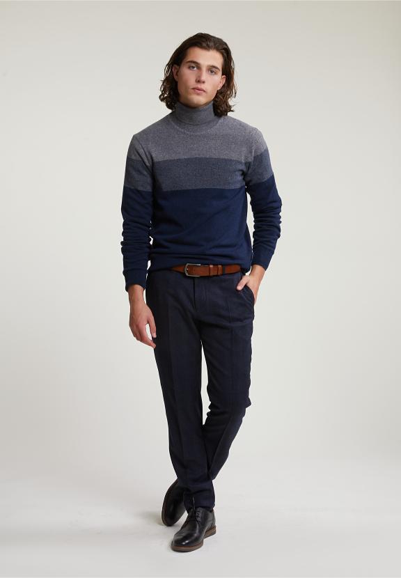 Custom Fit Wool-Cashmere Roll Neck Sweater Oxford Mix - Gris