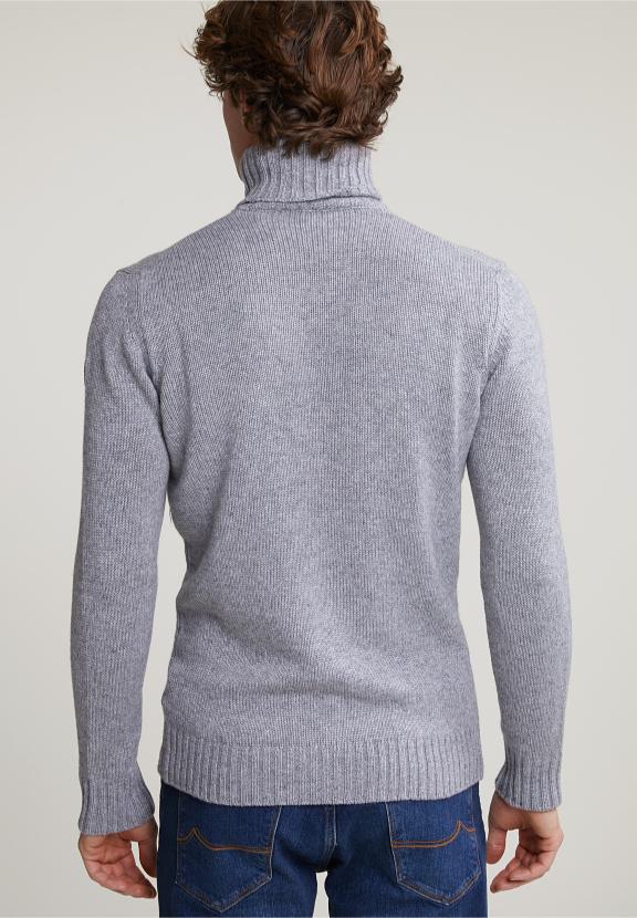 Custom Fit Wool-Cashmere Roll Neck Sweater Inox Mix - Gris