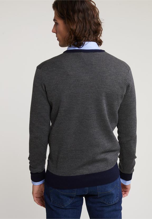 Custom Fit Merino V-Neck Sweater Navy/Oxford Mix - Bleu