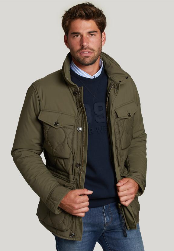 Quilted Jacket Applied Pockets Olivero - Vert