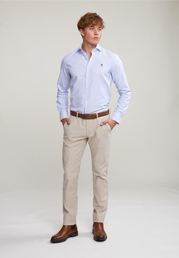 Blue/White Custom Fit Striped Shirt - Meervoudig