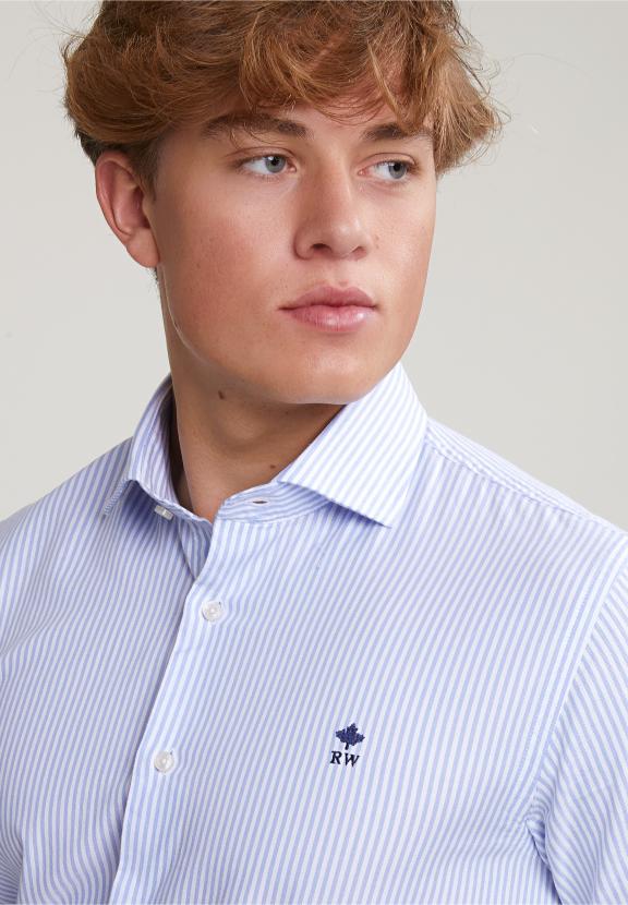 Blue/White Custom Fit Striped Shirt - Meervoudig