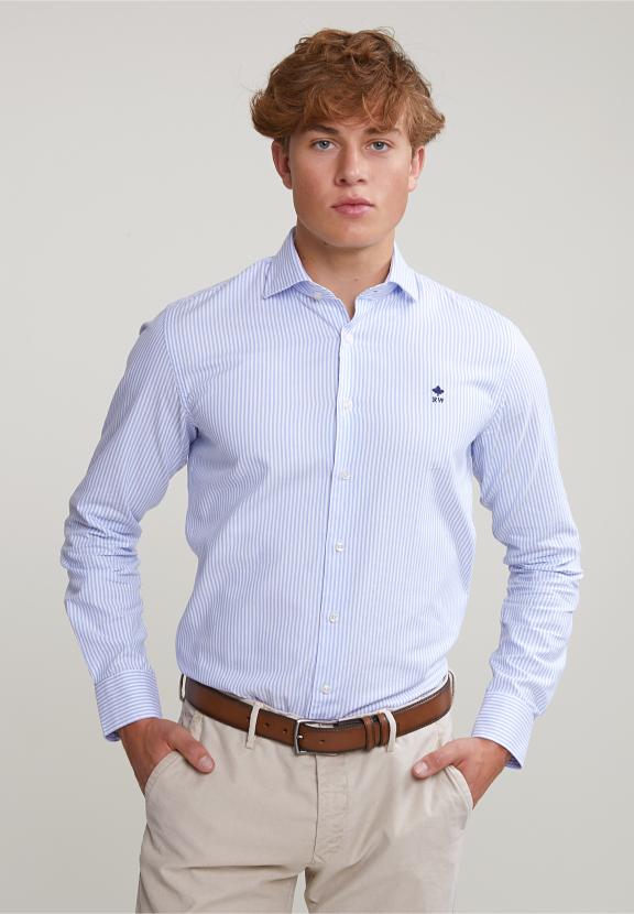 Blue/White Custom Fit Striped Shirt - Meervoudig