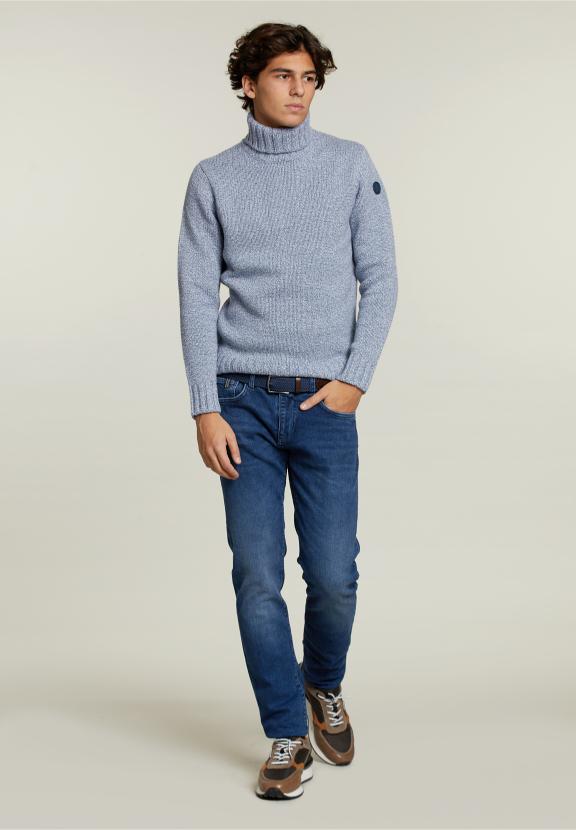 Custom Fit Wool-Cashmere Sweater Jeans Mix - Blauw