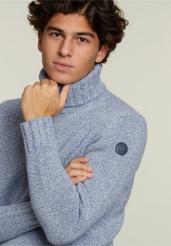 Custom Fit Wool-Cashmere Sweater Jeans Mix - Blauw