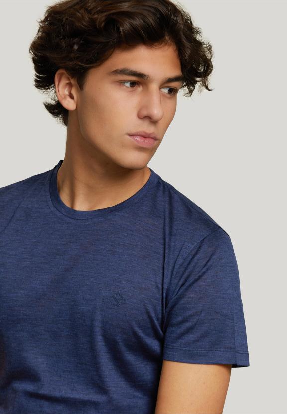 Slim Fit Virgin Wool T-Shirt Blue - Bleu