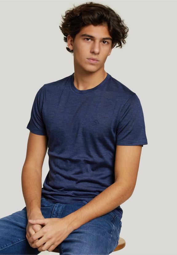Slim Fit Virgin Wool T-Shirt Blue - Bleu