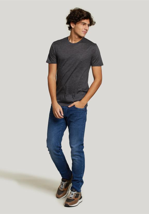 Slim Fit Virgin Wool T-Shirt Grey - Gris