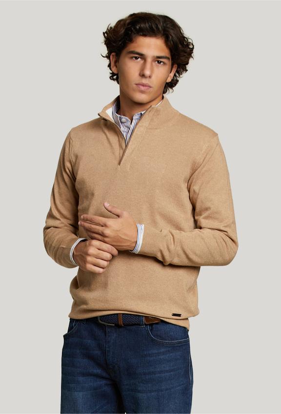 Custom Fit Wool-Cashmere Sweater Biscuit Mix - Marron