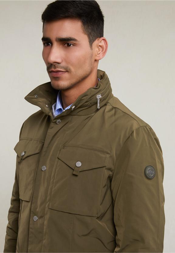 Fancy Buttoned Jacket Applied Pockets Khaki - Khaki