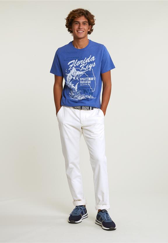 Normal Fit Basic T-Shirt Short Sleeves Hamptons Blue Mix - Bleu