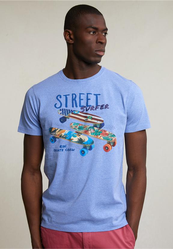 Normal Fit Basic T-Shirt Short Sleeves Lt Hamptons Blue Mix - Bleu