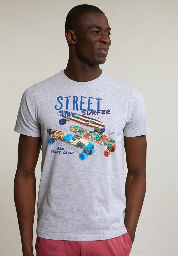 Normal Fit Basic T-Shirt Short Sleeves Oyster Mix - Gris