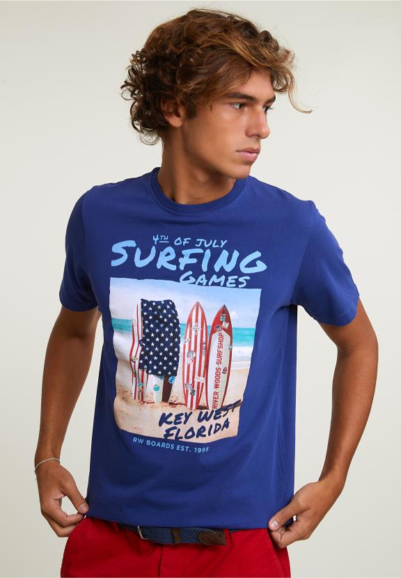 Normal Fit Basic T-Shirt Short Sleeves Royal Blue - Bleu