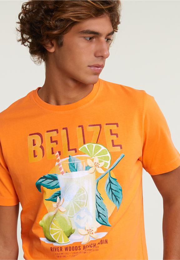 Normal Fit Basic T-Shirt Short Sleeves Electric Orange - Orange