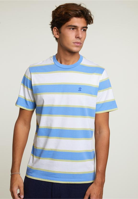 Custom Fit Striped T-Shirt Caribbean Blue - Blauw