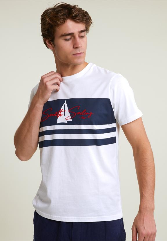 Custom Fit Fantasy T-Shirt Short Sleeves Off White/Navy - Wit