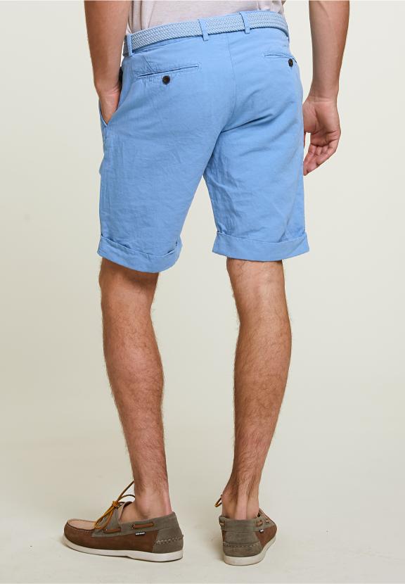 Fancy Cotton-Linen Chino Short Stone - Bleu