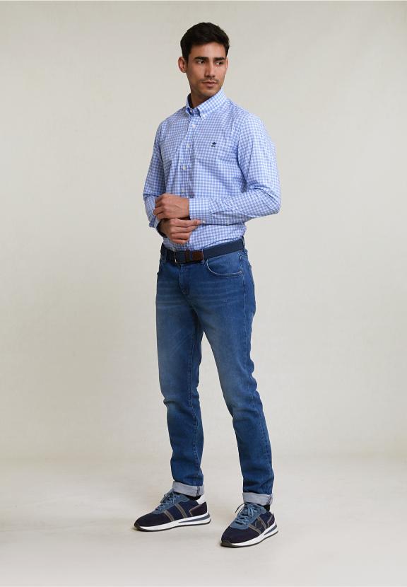 Custom Fit Checked Shirt Blue/White - Bleu