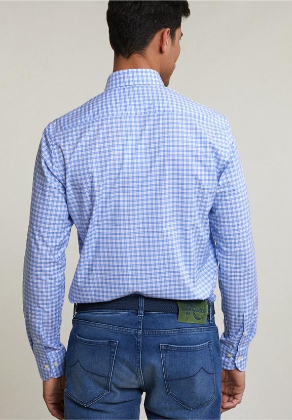 Custom Fit Checked Shirt Blue/White - Blauw
