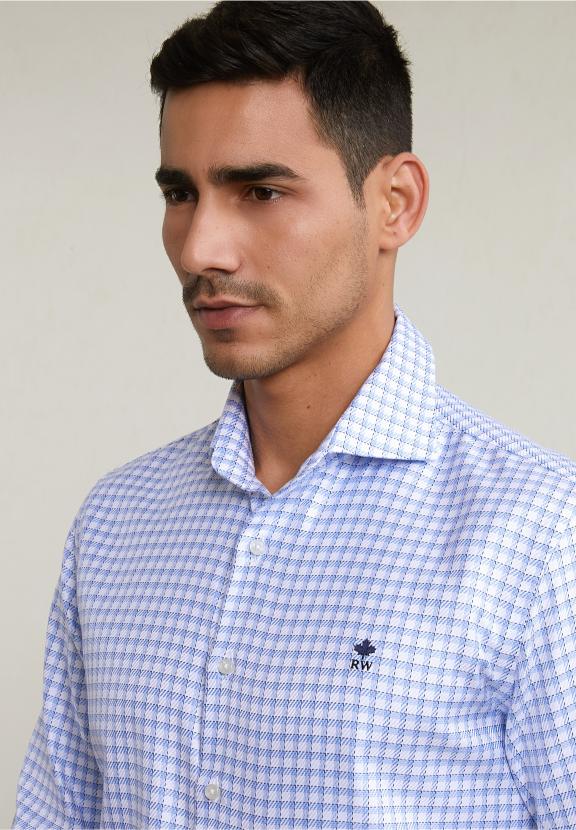 Custom Fit Checked Shirt Blue/White - Blauw