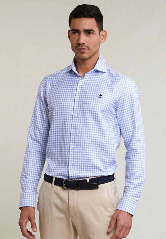 Custom Fit Checked Shirt Blue/White - Blauw