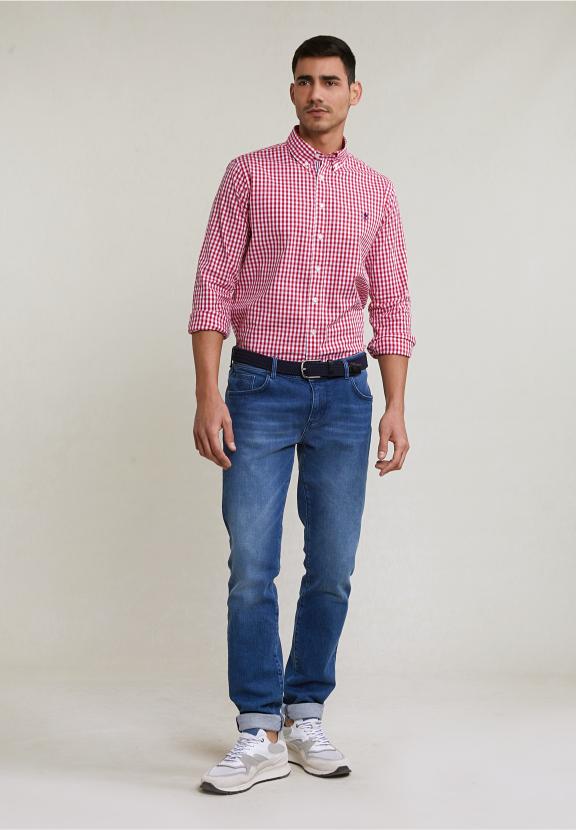 Slim Fit Checked Shirt Red/White - Bleu
