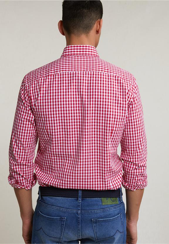 Slim Fit Checked Shirt Red/White - Blauw