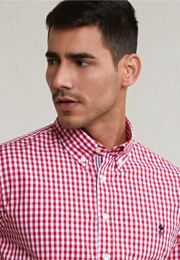 Slim Fit Checked Shirt Red/White - Blauw