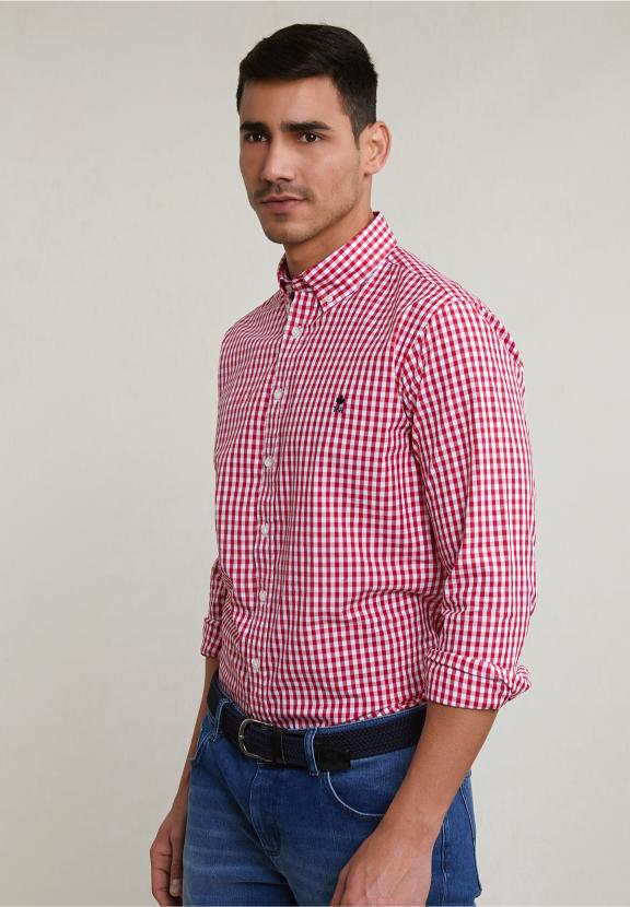 Slim Fit Checked Shirt Red/White - Blauw