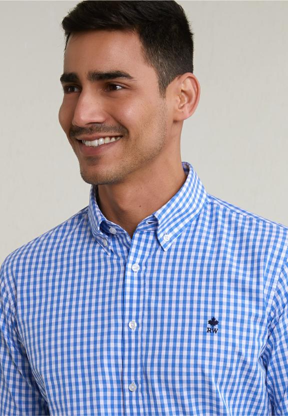 Slim Fit Checked Shirt Blue/White - Blauw