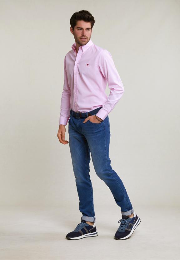 Slim Fit Uni Cotton Shirt Pink - Rose