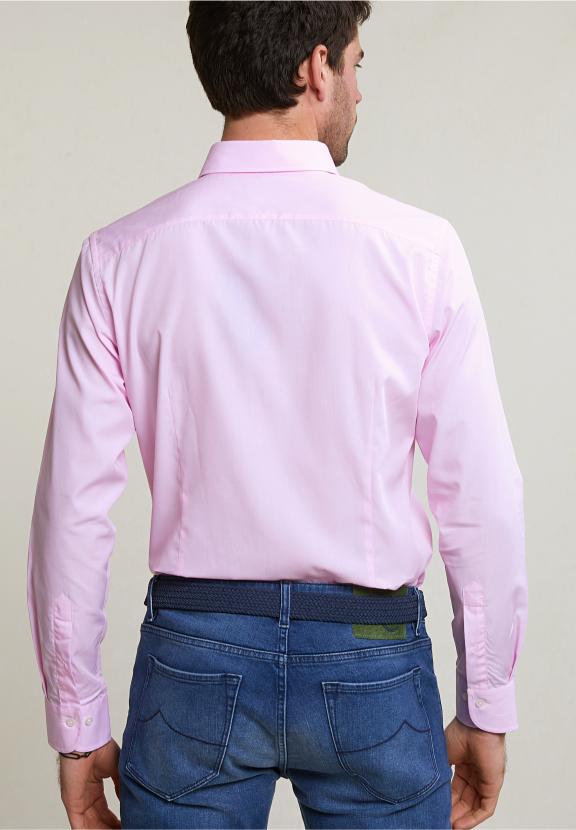 Slim Fit Uni Cotton Shirt Pink - Rose