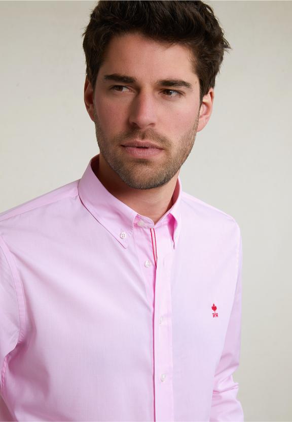 Slim Fit Uni Cotton Shirt Pink - Rose