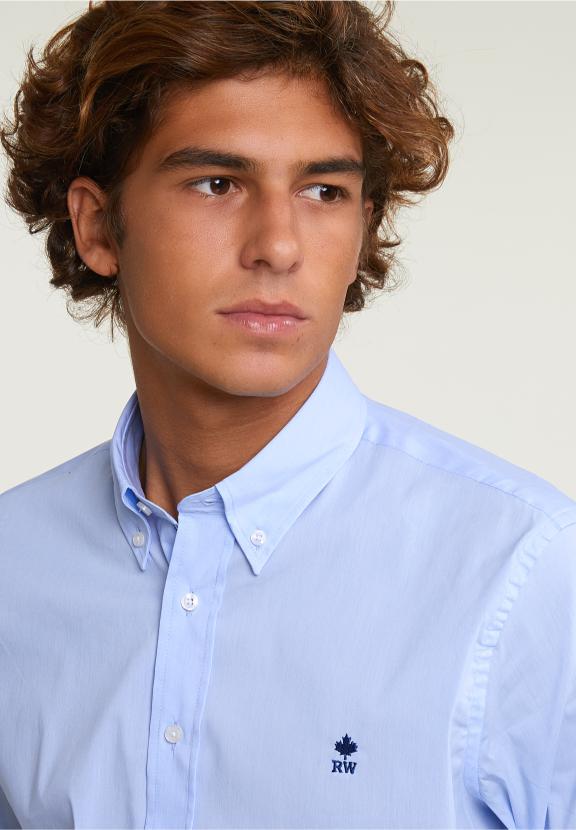 Slim Fit Uni Shirt Performance Stretch Blue - Blauw