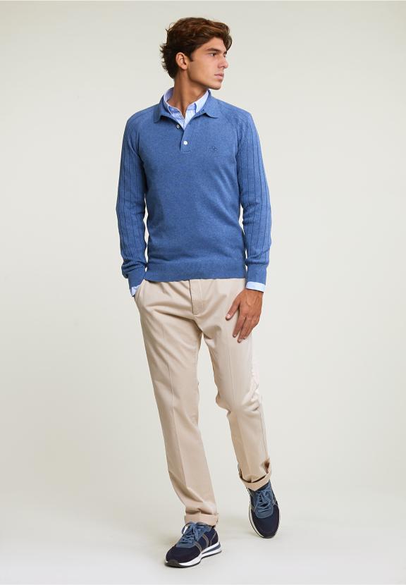 Slim Fit Striped Cotton Shirt Blue - Bleu