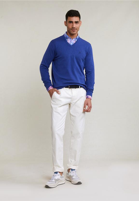 Custom Fit Cotton-Linen Checked Shirt Blue/Pink - Roze