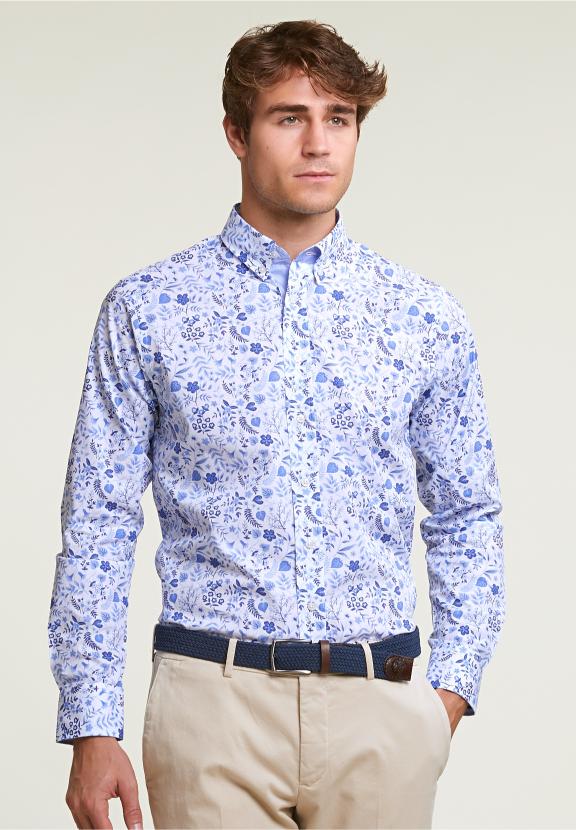 Custom Fit Floral Shirt Blue/White - Mix
