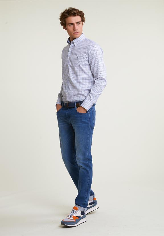 Custom Fit Checked Shirt Blue/Beige - Mix