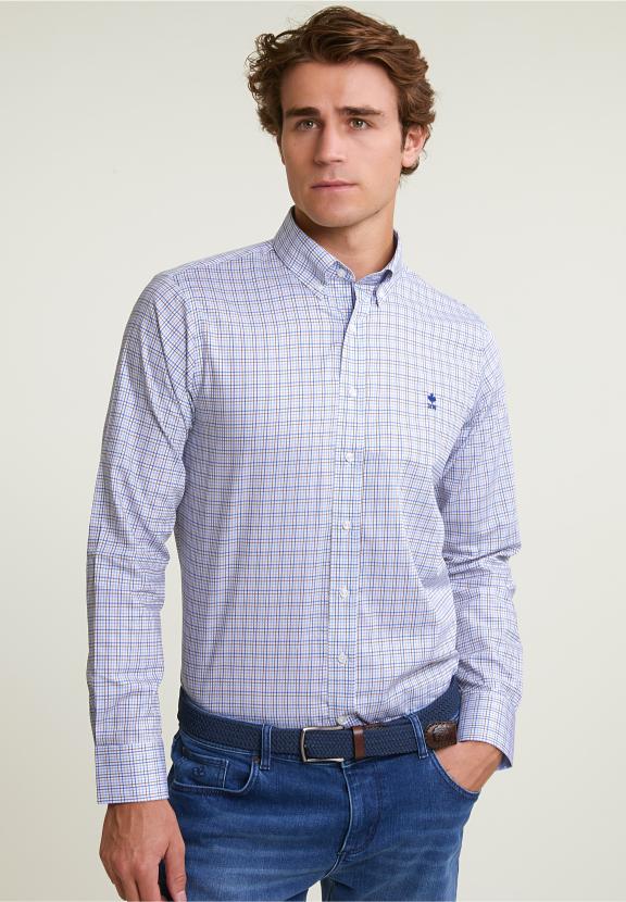 Custom Fit Checked Shirt Blue/Beige - Mix
